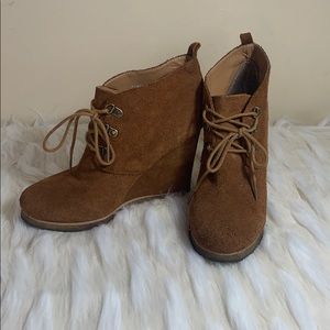 Tan bootie wedges